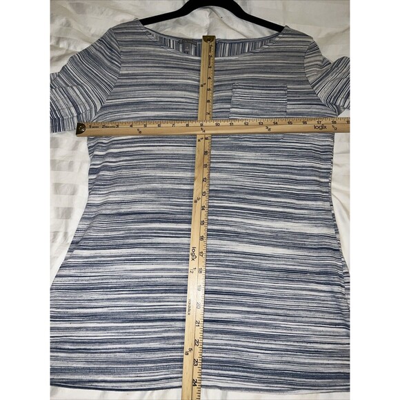 T by Talbots Women Top Med Gray Zip 3/4 Sleeve Striped Knit Pocket Stretch Light - Picture 7 of 12